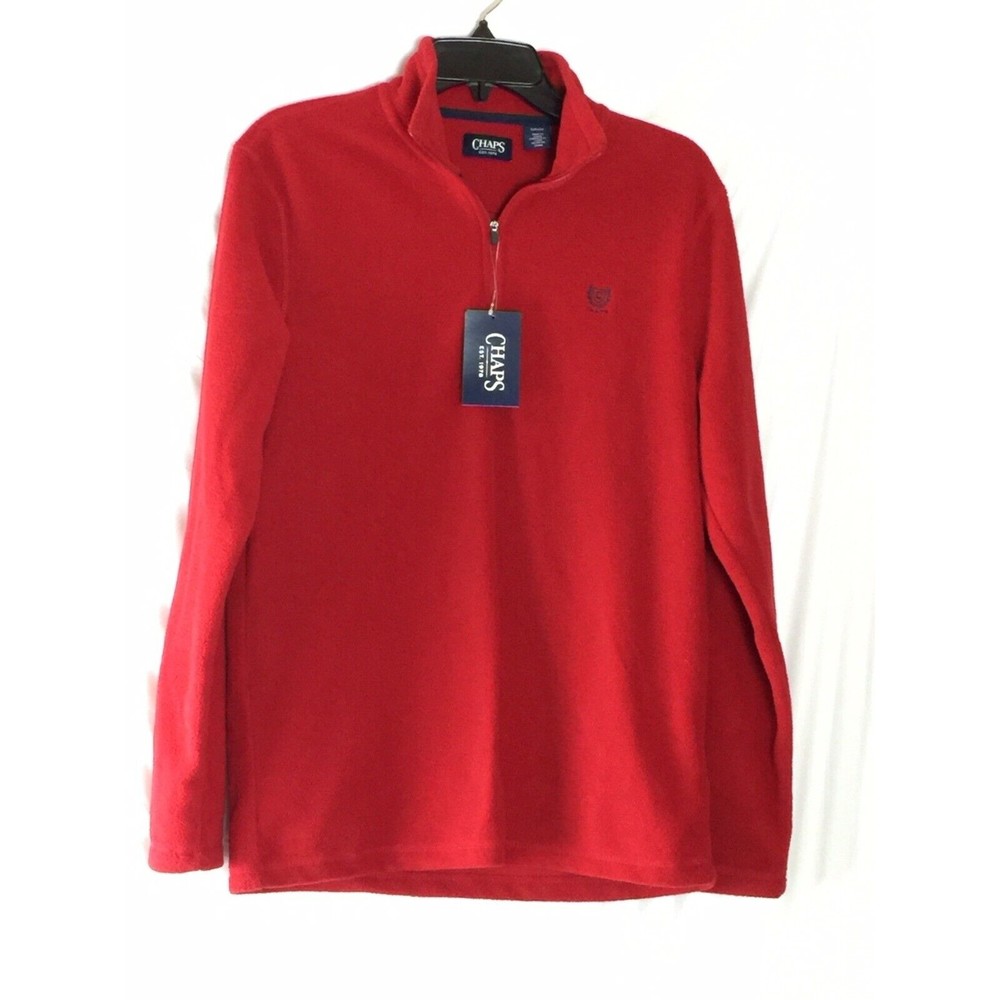Chaps Men’s Sweater Long Sleeve 1/4 Zip Red Textured Blue Chest Crest Sz S New